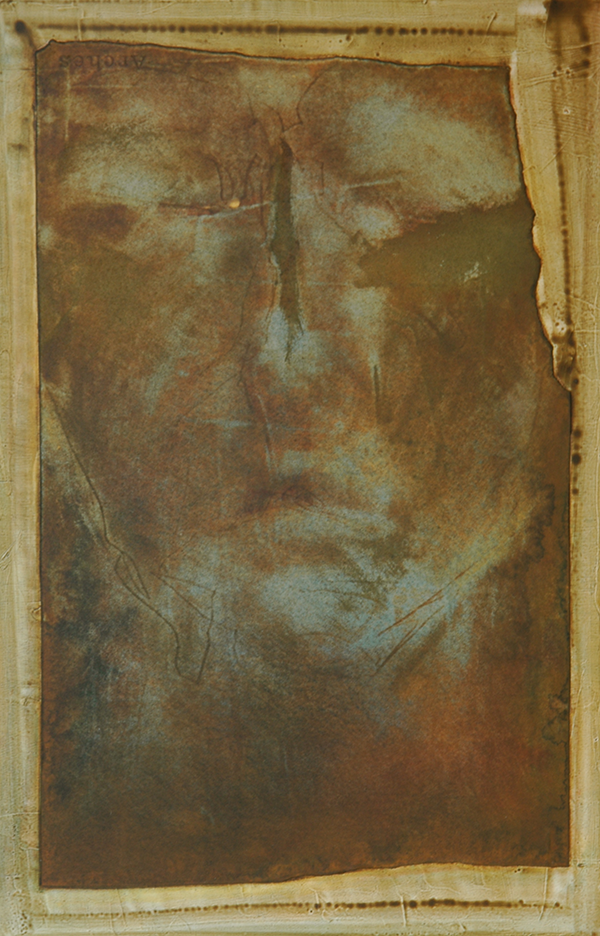 painting of a face in brown tones