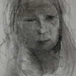 charcoal drawing of a woman's face with shoulder-length hair