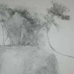 charcoal drawing of the back of a person's head and shoulders