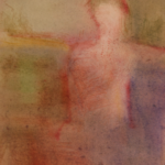 hazy image in pastel tones, with a figure in it